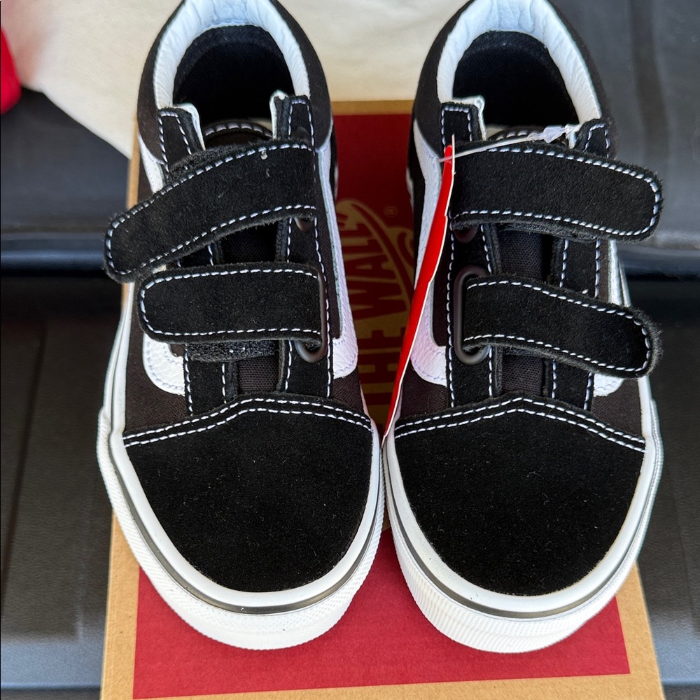 Vans Kids Black and White Velcro Sneakers
